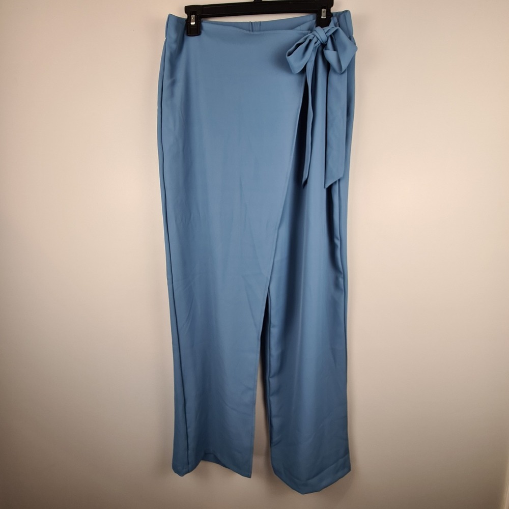 Halara Women's High Waisted Tie‎ Side Pants Large Invisible Zipper Wide Leg Work